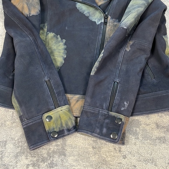Pam & Gela Tie Dyed Leather Painted Floral Moto Biker Jacket Black Sz M - Picture 11 of 14